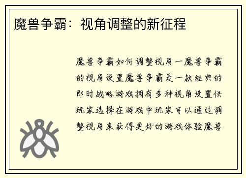 魔兽争霸：视角调整的新征程