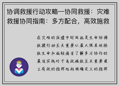 协调救援行动攻略—协同救援：灾难救援协同指南：多方配合，高效施救