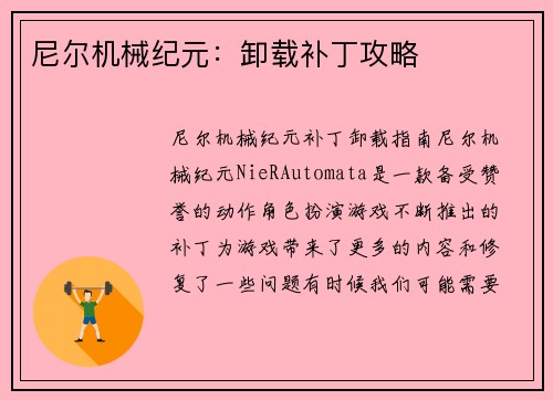 尼尔机械纪元：卸载补丁攻略
